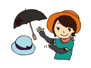 日傘と帽子をかぶった女の子